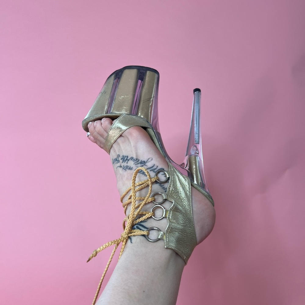 Gold stripper shoes